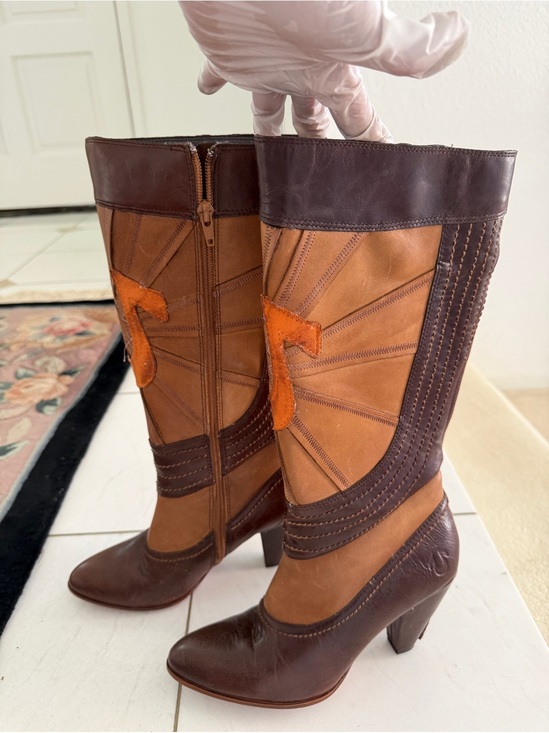 True Religion Shoes - True Religion Two-Tone Brown & Tan Mid-Calf Heeled Boots